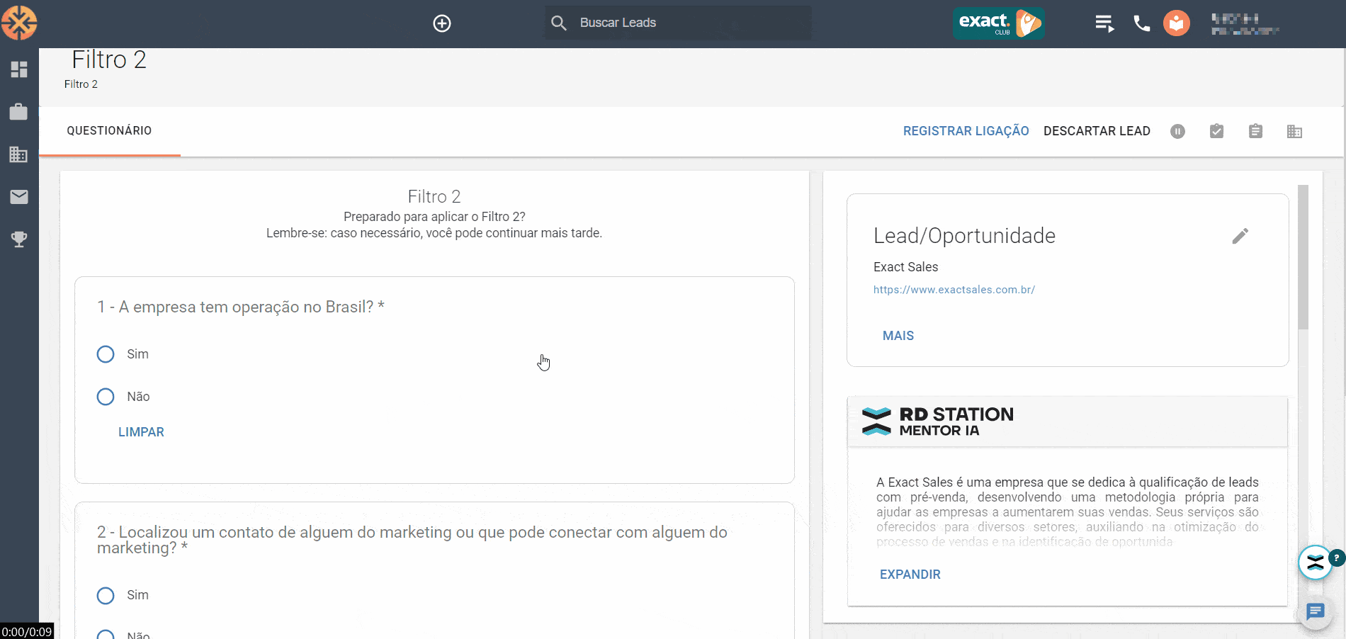 Apresentação do filtro 2 do lead scoring